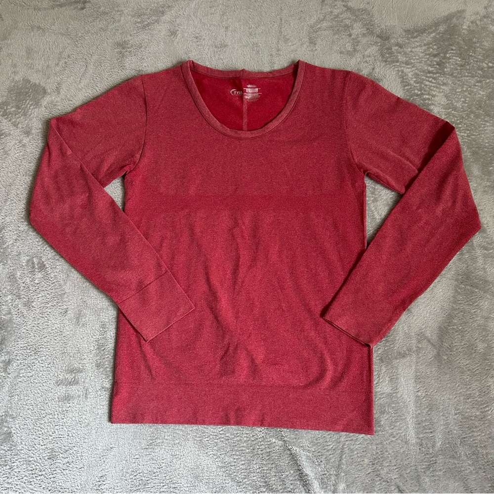Zyia Performance Tee Shirt Large Red Heathered Thumb Holes Compression